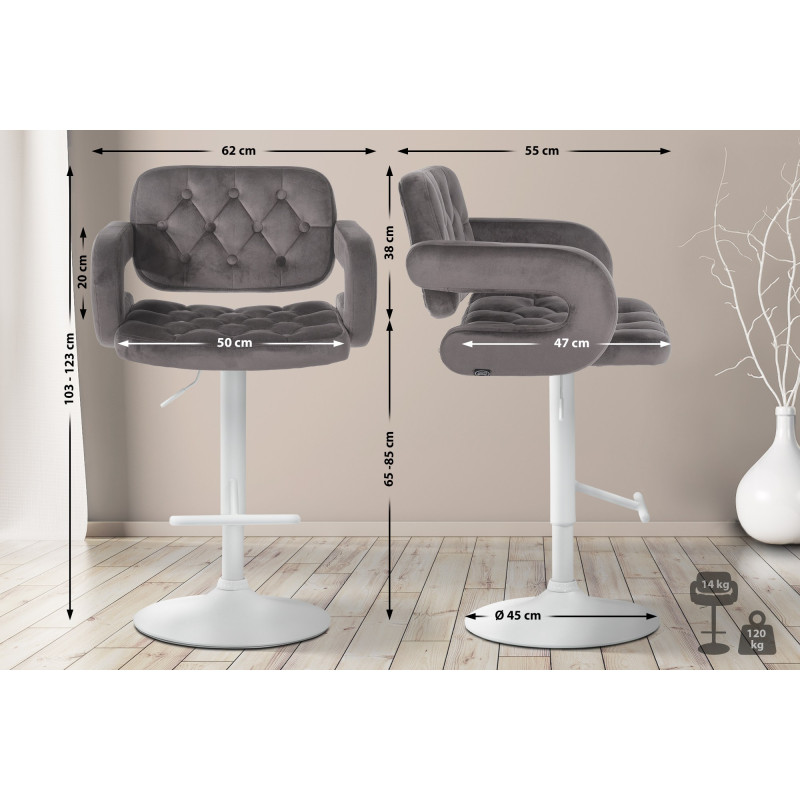 Tabouret de bar Dublin en velours blanc gris