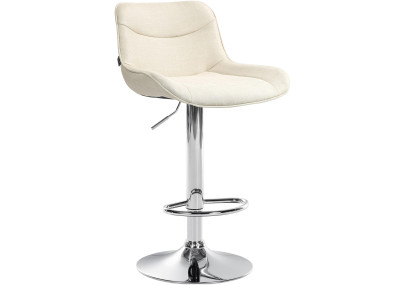 Tabouret de bar Vonore, tissu, chrome, crème