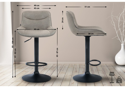 Tabouret de bar Vonore, tissu, taupe noir