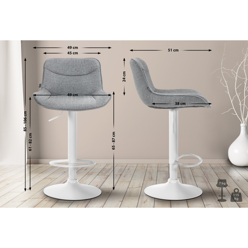 Tabouret de bar Vonore, tissu blanc gris