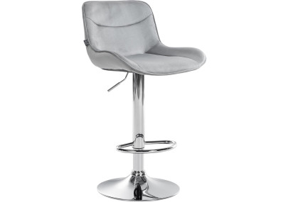 Tabouret de bar Vonore, velours, gris chromé