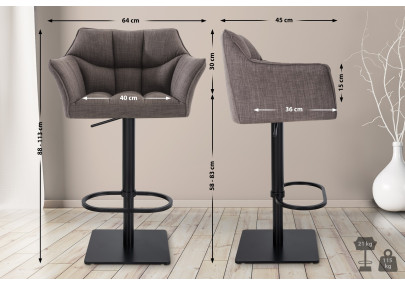 Tabouret de bar Damaso B en tissu gris