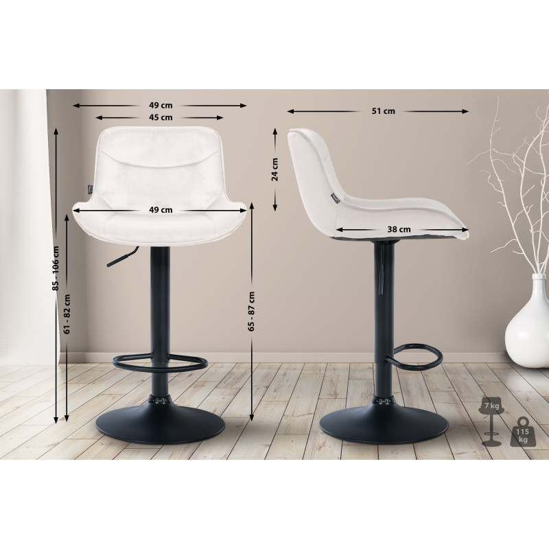 Tabouret de bar Vonore en velours, noir et crème