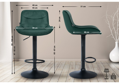 Sgabello da bar in velluto Vonore, nero/verde