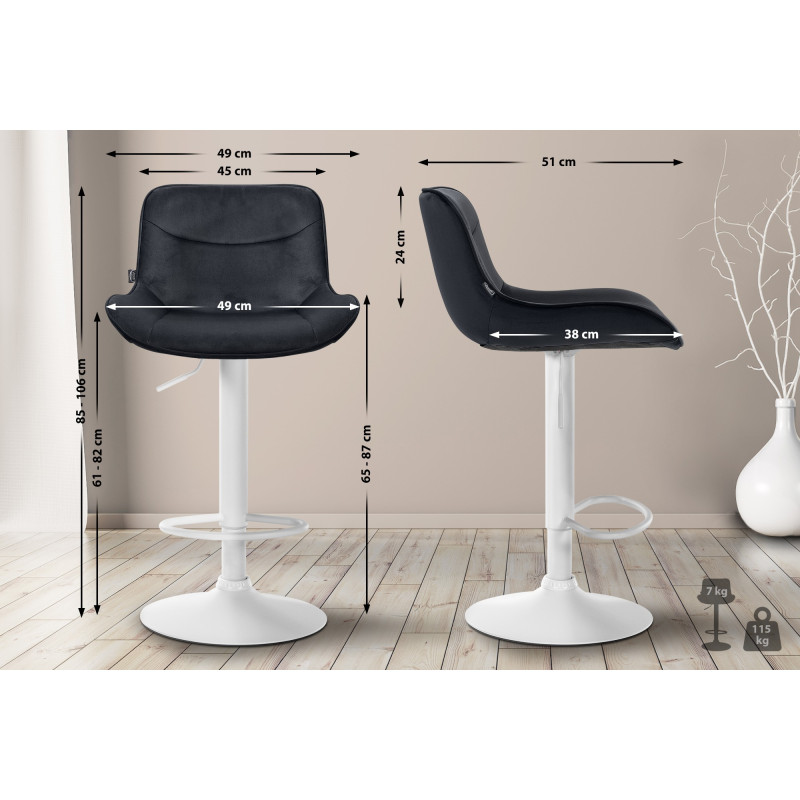 Tabouret de bar Vonore en velours, blanc/noir
