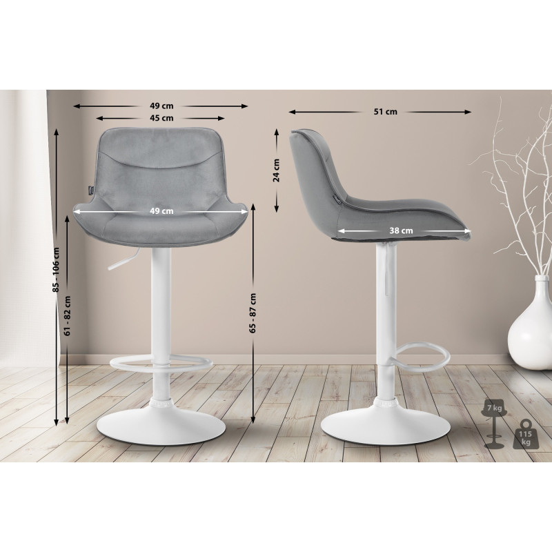 Tabouret de bar Vonore en velours blanc gris