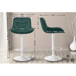 Tabouret de bar Vonore en velours, blanc/vert