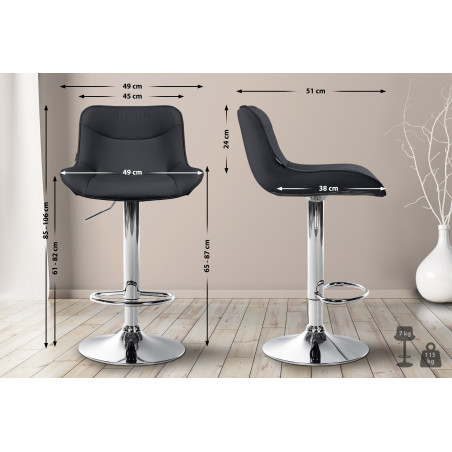 Tabouret de bar Vonore, similicuir, chrome, noir