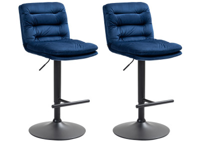 Ensemble de 2 tabourets de bar en velours Damar, noir et bleu
