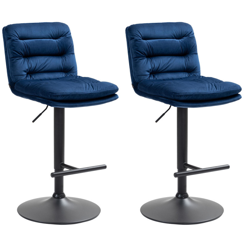 Ensemble de 2 tabourets de bar en velours Damar, noir et bleu