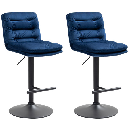 Set de 2 taburetes de bar Damar en terciopelo Azul,Negro