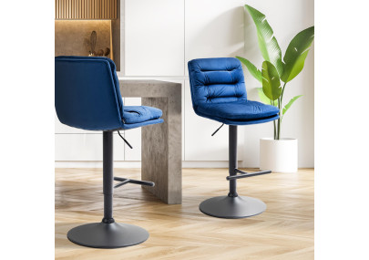 Lot de 2 tabourets de bar Damar velours noir bleu