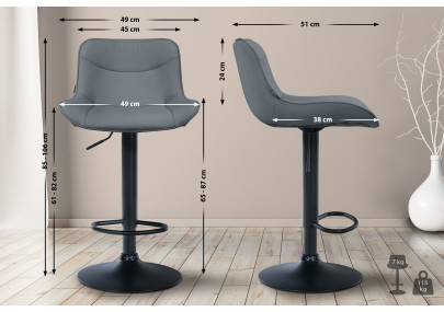 Sgabello da bar Vonore, similpelle, nero/grigio