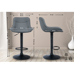 Tabouret de bar Vonore, similicuir, noir gris