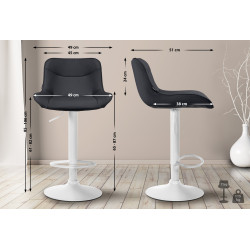 Tabouret de bar Vonore, similicuir, blanc/noir