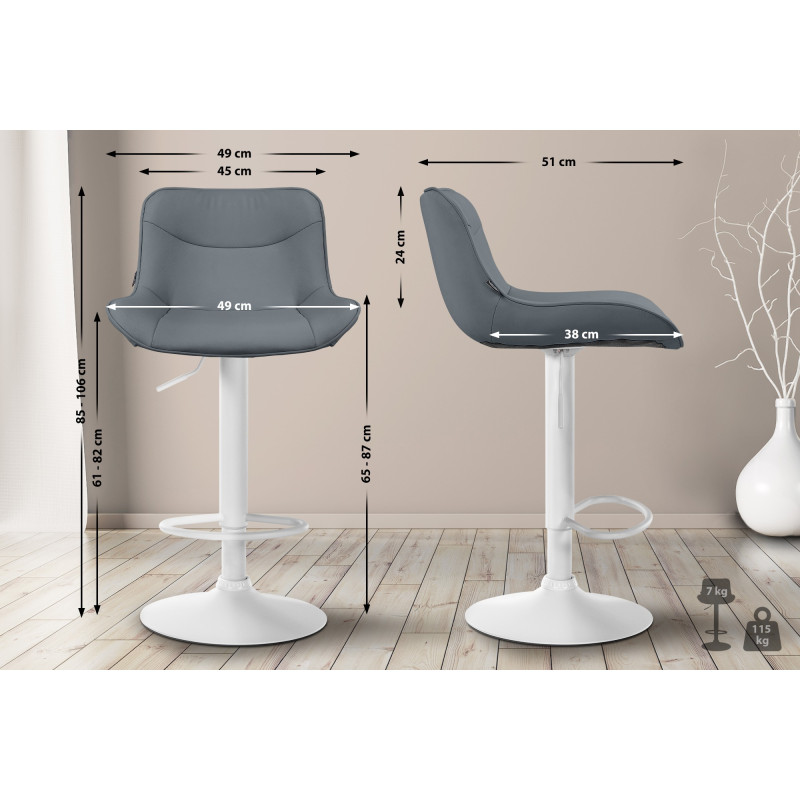 Tabouret de bar Vonore, similicuir, blanc/gris