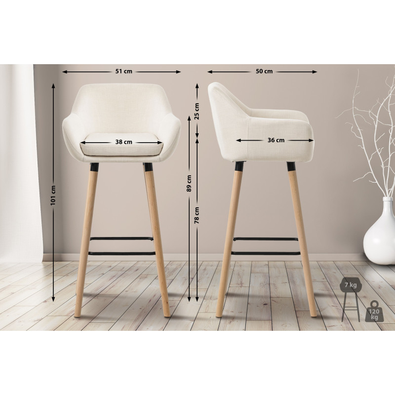 Taburete de bar Grant, tapizado en tela beige
