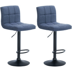 Ensemble de 2 tabourets de bar Calma en tissu noir et bleu