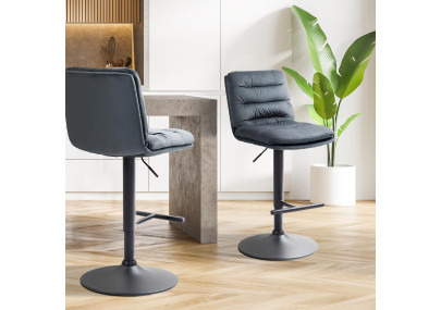 Ensemble de 2 tabourets de bar Damar en velours, noir et gris foncé