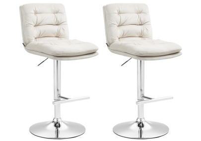 Ensemble de 2 tabourets de bar Damar, velours, chrome, crème
