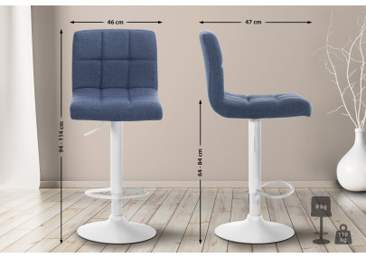 Ensemble de 2 tabourets de bar Calma en tissu blanc/bleu