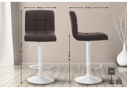 Ensemble de 2 tabourets de bar Calma en tissu blanc et marron