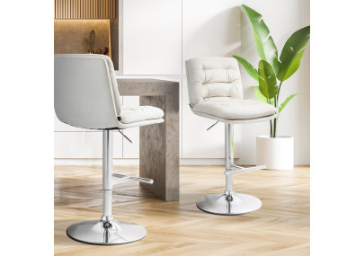 Ensemble de 2 tabourets de bar Damar, velours, chrome, crème