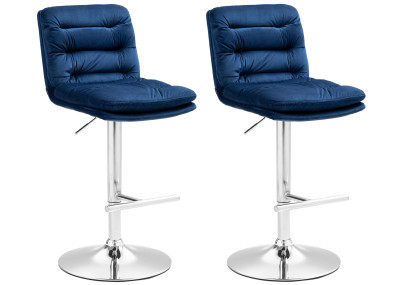 Ensemble de 2 tabourets de bar en velours Damar, bleu chromé