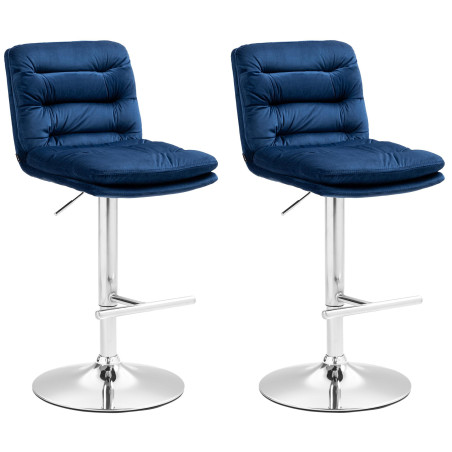Lot de 2 tabourets de bar Damar velours chrome bleu