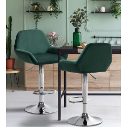 Conjunto de 2 banquetas Braga, em veludo, cromadas, verde escuro