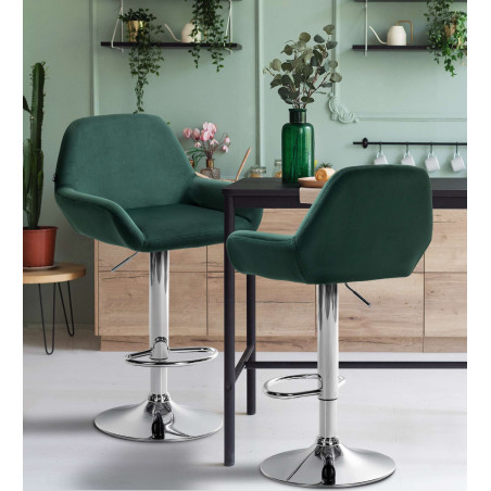 Conjunto de 2 banquetas Braga, em veludo, cromadas, verde escuro