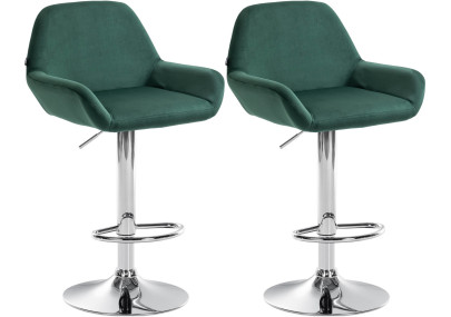 Ensemble de 2 tabourets de bar Braga, velours, chrome, vert foncé