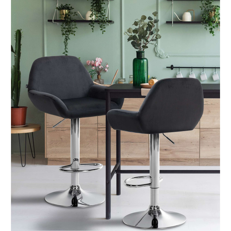 Ensemble de 2 tabourets de bar Braga en velours chromé noir