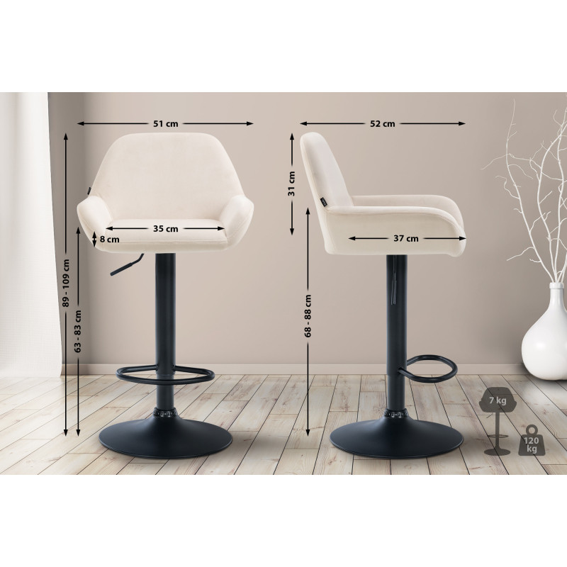 Set di 2 sgabelli da bar in velluto Braga, nero e crema