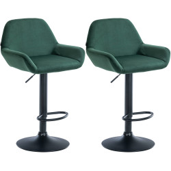 Lot de 2 tabourets de bar Braga en velours noir vert foncé