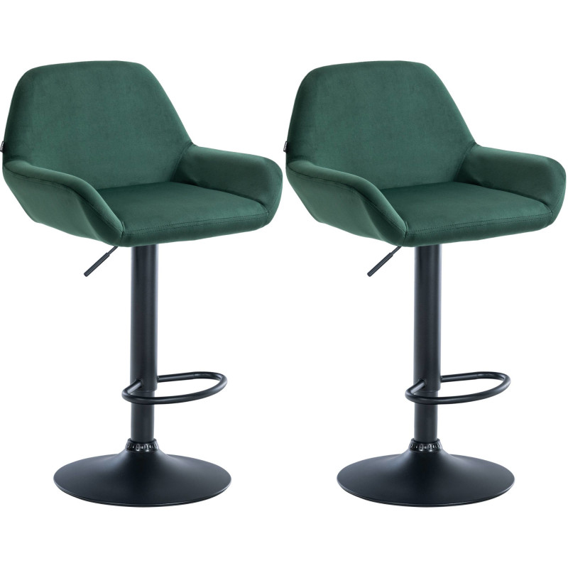 Lot de 2 tabourets de bar Braga en velours noir vert foncé