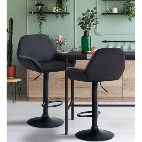 Lot de 2 tabourets de bar Braga en velours noir noir
