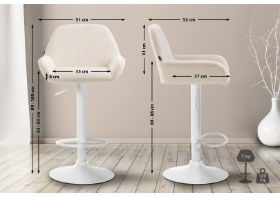 Conjunto de 2 banquetas de bar Braga em veludo, branco/creme