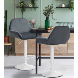 Set di 2 sgabelli da bar in velluto Braga, bianco/grigio scuro