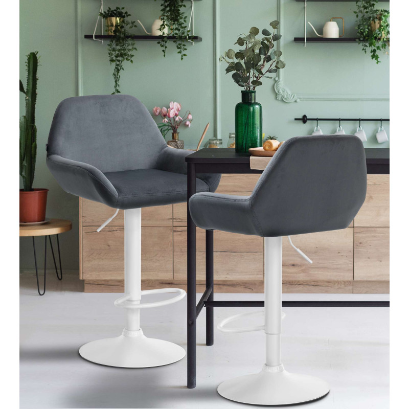 Conjunto de 2 banquetas de bar Braga em veludo, branco/cinza escuro
