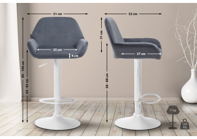 Conjunto de 2 banquetas de bar Braga em veludo, branco/cinza escuro