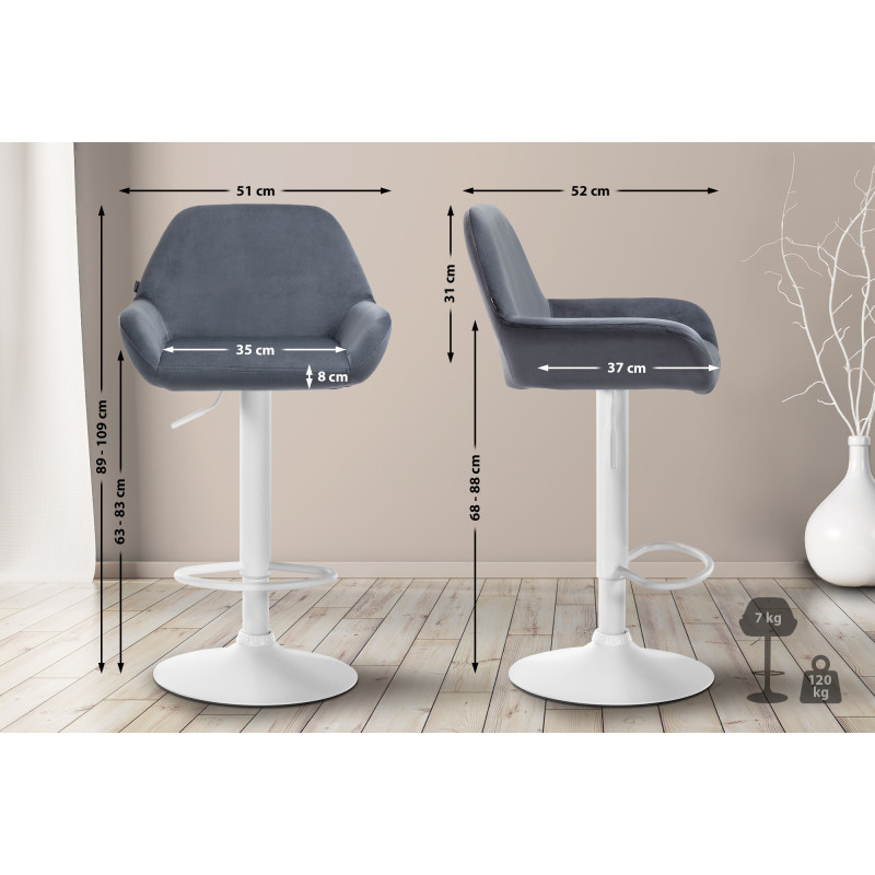 Lot de 2 tabourets de bar Braga en velours blanc gris foncé