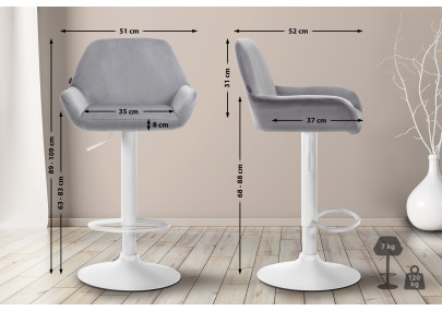 Ensemble de 2 tabourets de bar Braga en velours, blanc/gris