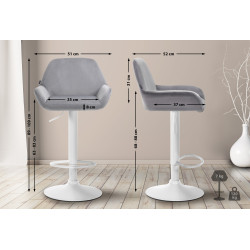 Ensemble de 2 tabourets de bar Braga en velours, blanc/gris