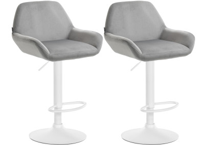 Juego de 2 taburetes de bar Braga de terciopelo, blanco/gris