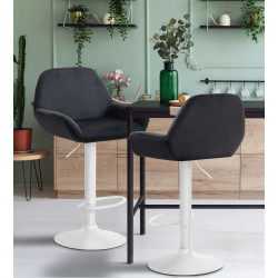 Lot de 2 tabourets de bar Braga en velours blanc noir
