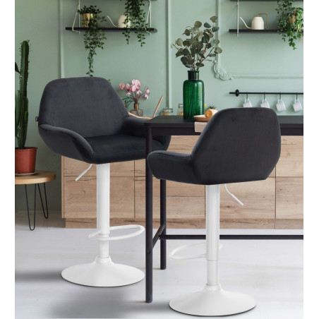 Set di 2 sgabelli da bar in velluto Braga, bianco e nero
