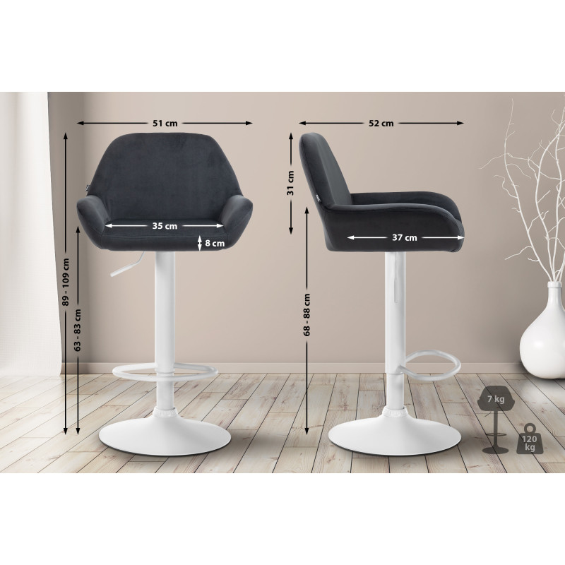 Lot de 2 tabourets de bar Braga en velours blanc noir