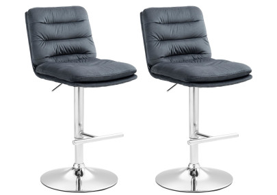 Ensemble de 2 tabourets de bar Damar, velours, chrome, gris foncé