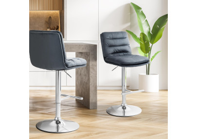 Lot de 2 tabourets de bar Damar velours chrome gris foncé